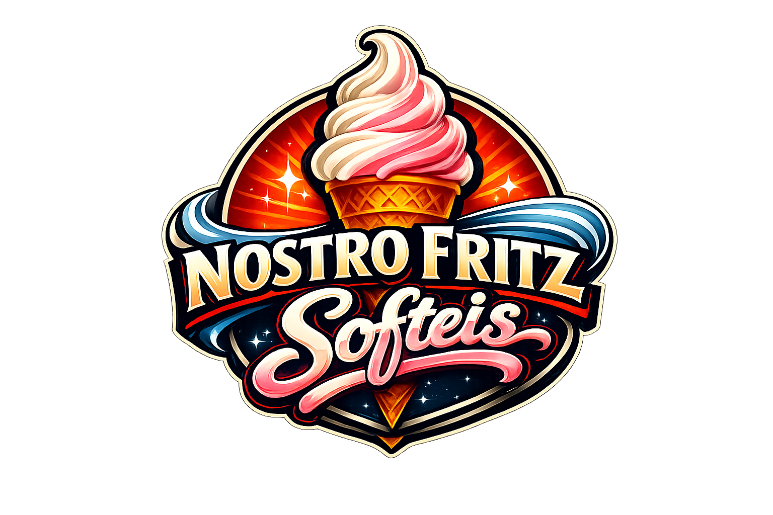 Logo von Nostro Fritz Softeis mit Eiswaffel und Sternen